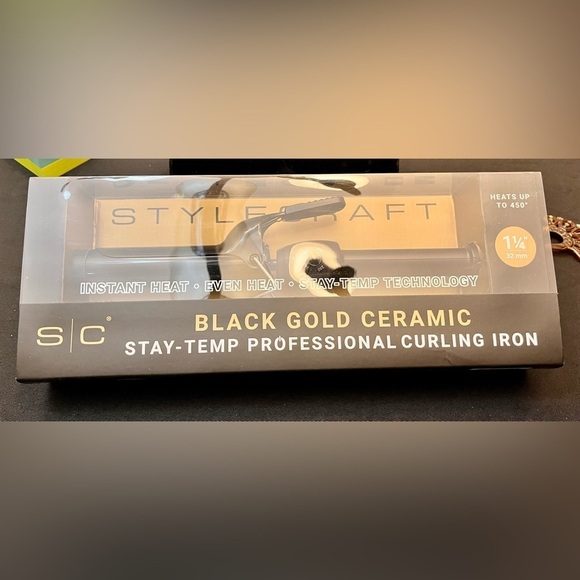 Stylecraft Black Gold Ceramic Stay-Temp Professional Curling Iron NIB 1 1/4” - Picture 3 of 11